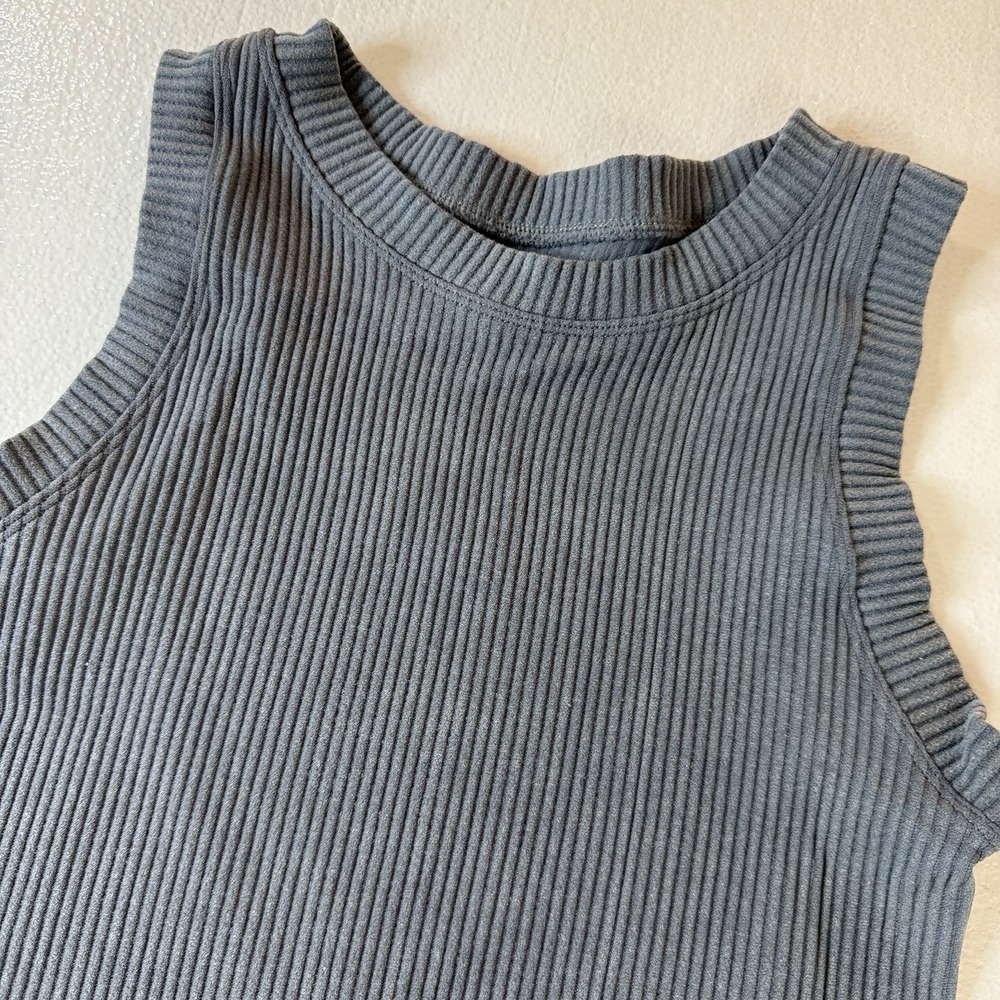 Solid Crop Ribbed Knit‎ Tank Top Blue XLarge Summer